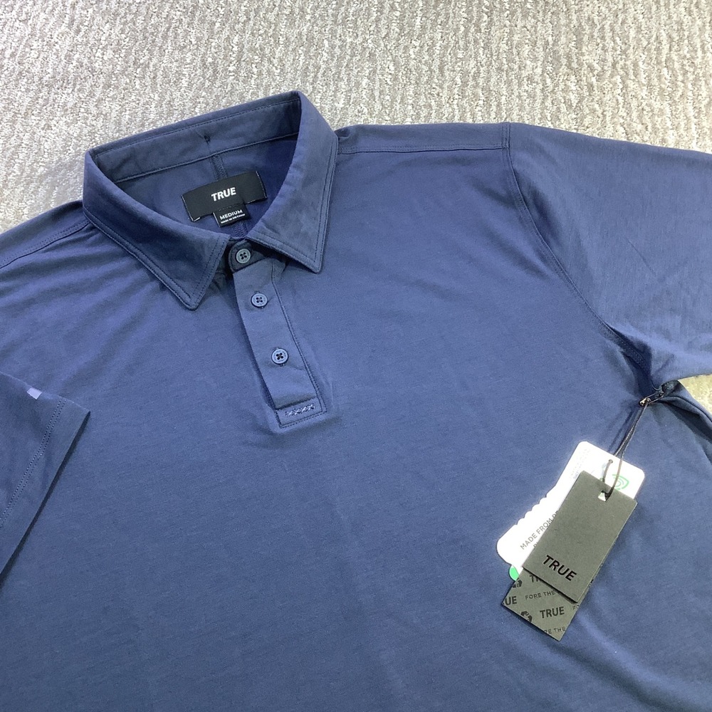True Linkswear All Day Polo Navy Blue Ecolux Jersey Golf Shirt Mens Size M NWT